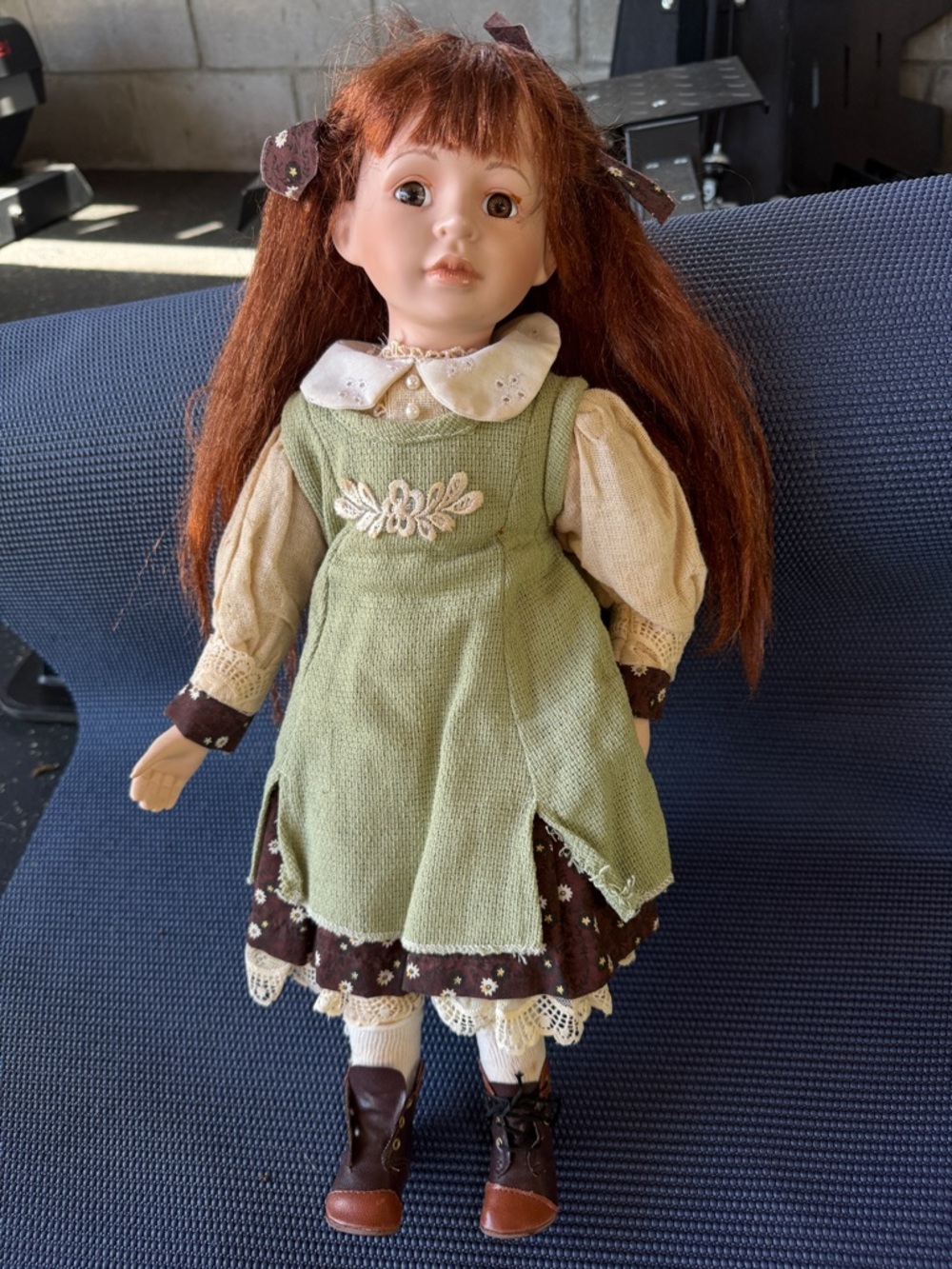 Porcelain Collectible Doll in Green Dress